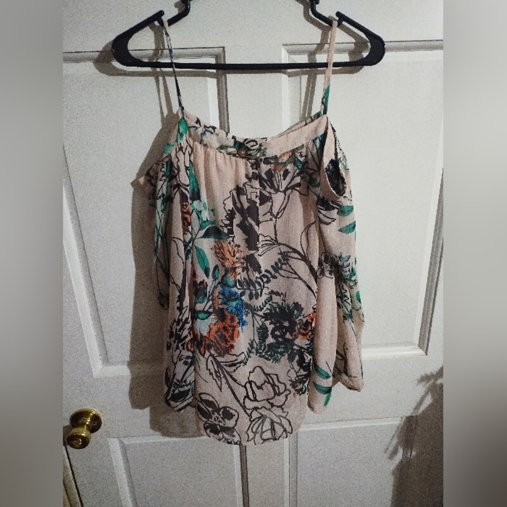 NY & Co. Floral print off the shoulder top sz L